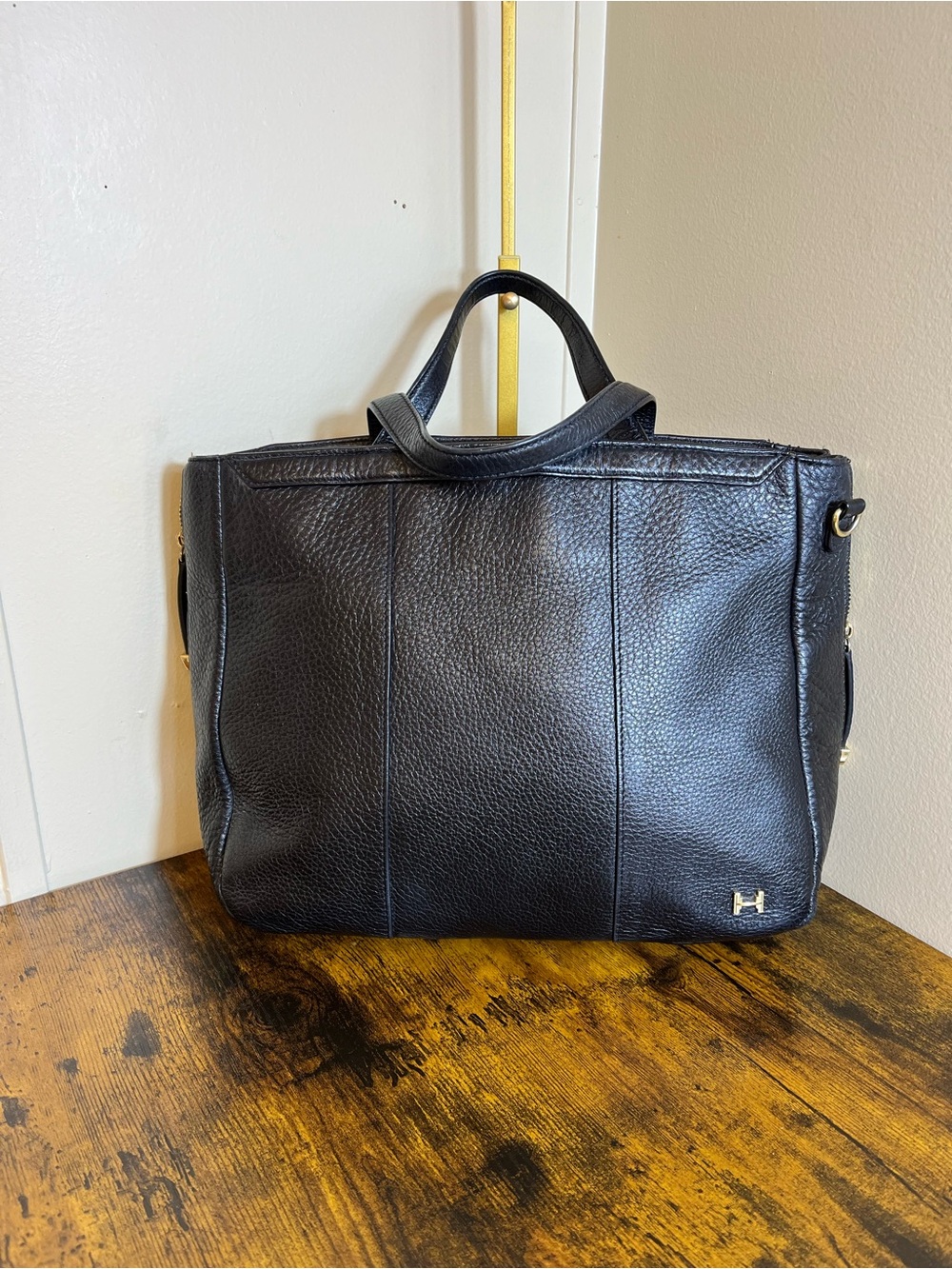 Halston Heritage Black Pebbled Leather Briefcase Tote